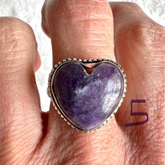 925 Akashic Records Lepidolite Heart ❤️ Ring - Picture 5 of 8